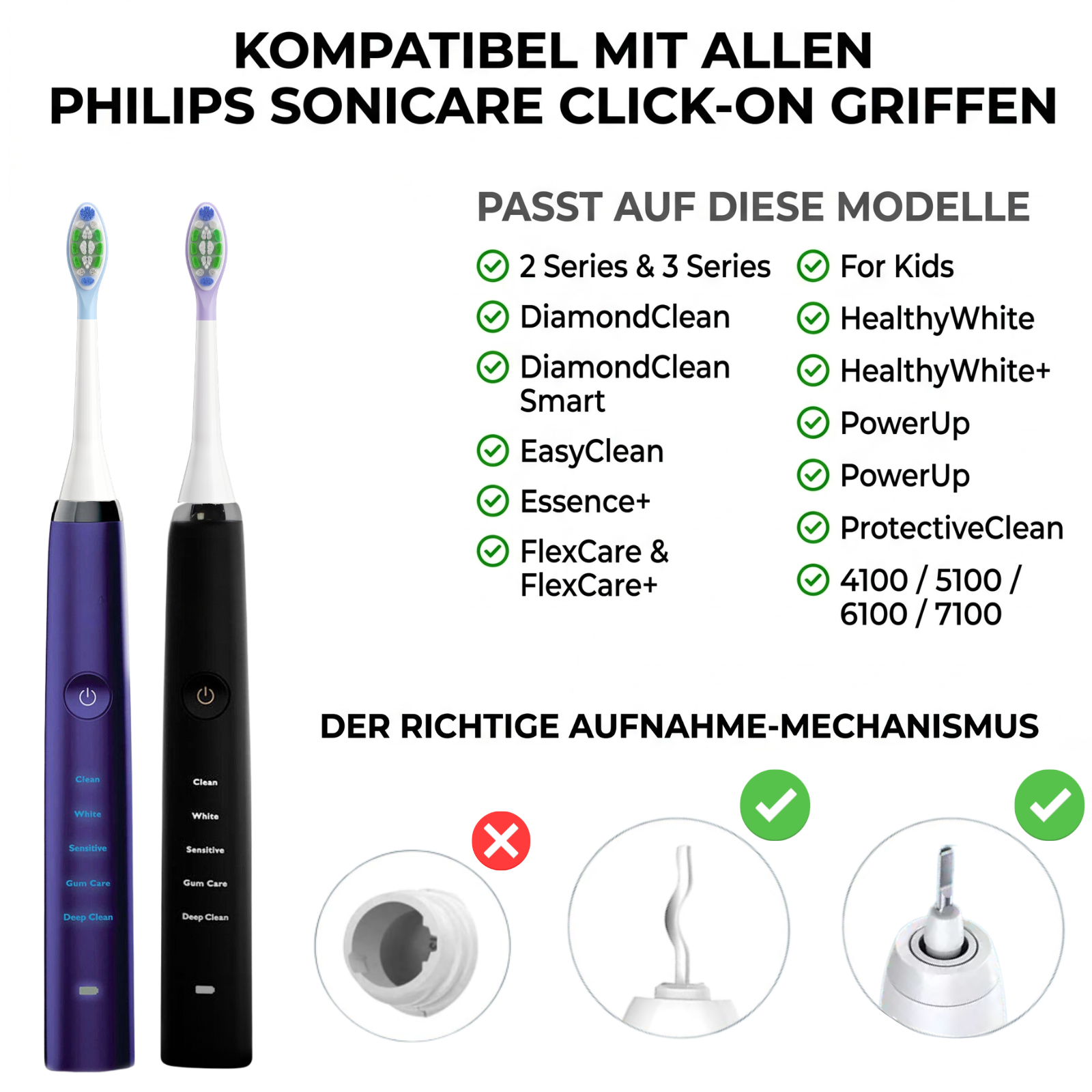 Jec-B Smile Aufsteckbürsten kompatibel mit Philips Sonicare – 12er Set Medium (6 Blau + 6 Lila)