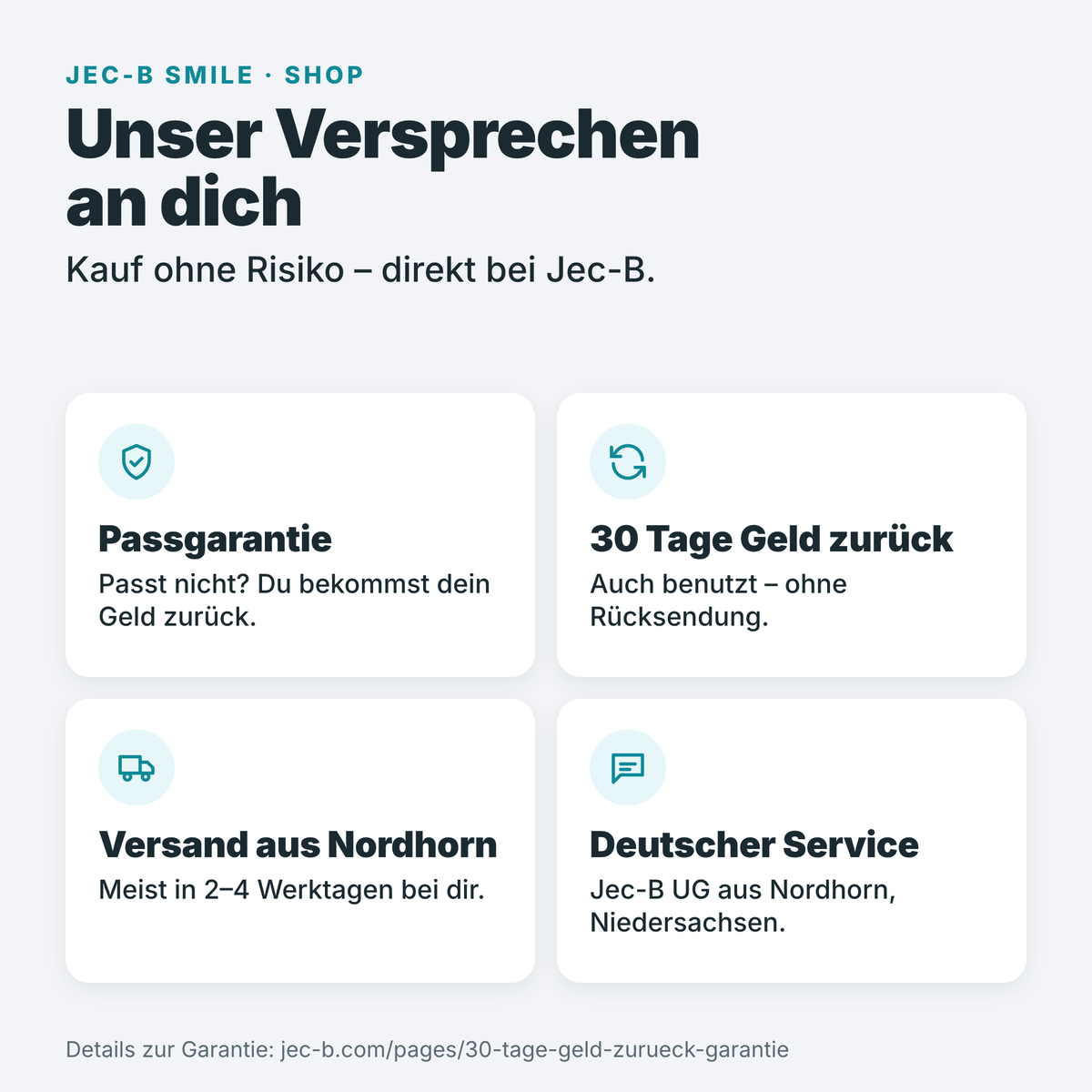 Unser Versprechen: Passgarantie, 30 Tage Geld zurück ohne Rücksendung, Versand aus Nordhorn in meist 2–4 Werktagen, deutscher Service